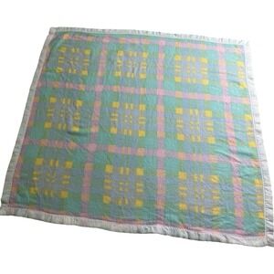 Unbranded Vintage‎ Baby Blanket Acrylic Pastel Plaid Good Satin Trim 80s Retro